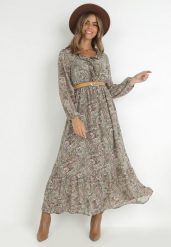 Jasnozielona Sukienka z Falbanką przy Dekolcie w Ornamentalny Wzór isha. Zielone sukienki Born2be, na co dzień, l, bez wzorów, eleganckie, bez kołnierzyka, bez ramiączek, maxi, rozkloszowane. W wyprzedaży za 118.99 zł.