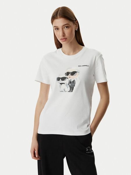 KARL LAGERFELD T-Shirt A3W17077 Biały Regular Fit. Białe t-shirty KARL LAGERFELD, l, bez wzorów, z bawełny, bez kołnierzyka, bez ramiączek. Za 279.99 zł.