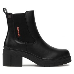 Botki Refresh. Czarne botki Refresh, bez wzorów, bez obcasa, na słupku, bez zapięcia. Za 239.99 zł.