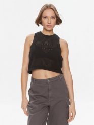 Tommy Jeans Top DW0DW18336 Czarny Regular Fit. Czarne topy Tommy Jeans, xs, bez wzorów, z bawełny, bez kołnierzyka, bez ramiączek. Za 189.99 zł.