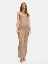 Guess Sukienka dzianinowa W5YK48 Z37G0 Beżowy Slim Fit. Brązowe sukienki Guess, s, z aplikacjami, z dzianiny, bez kołnierzyka, bez ramiączek. Za 959.99 zł.