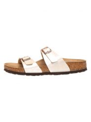 Birkenstock Klapki "Sydney" w kolorze kremowym rozmiar: 35. Brązowe klapki Birkenstock, bez wzorów, klasyczne, z otwartym noskiem, bez obcasa, bez zapięcia. Za 354.69 zł.