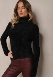Czarny Casualowy Golf z Wełną Nomilae. Czarne swetry Renee, bez wzorów, z jeansu, biznesowe, bez ramiączek. W wyprzedaży za 55.99 zł.