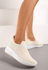 Beżowe Casualowe Buty Sportowe na Płaskiej Podeszwie bez Zapięcia Adalora. Brązowe buty sportowe lifestyle Renee, na lato, bez wzorów, z jeansu, bez zapięcia. W wyprzedaży za 32.99 zł.