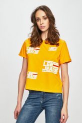 LEE CROPPED GRAPHIC DAMSKI T-SHIRT KOSZULKA RADIANT YELLOW L44TEPLG 112109987. Żółte t-shirty Lee, l, bez wzorów, bez kołnierzyka, bez ramiączek. Za 69.99 zł.