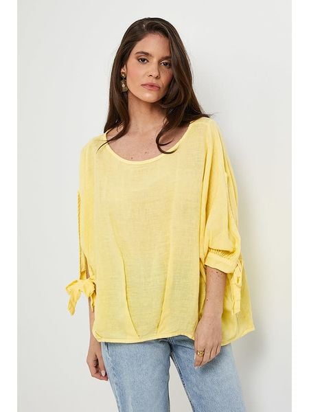 Rodier Lin Lniana bluzka w kolorze żółtym rozmiar: L/XL. Żółte bluzki Rodier Lin, l, bez wzorów, ze lnu, bez kołnierzyka, bez ramiączek. Za 150.02 zł.