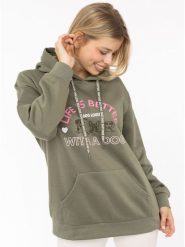 Zwillingsherz Bluza "Dog Life" w kolorze khaki rozmiar: L/XL. Brązowe bluzy Zwillingsherz, l, bez wzorów, z kapturem. Za 174.84 zł.