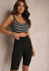 Czarne Szorty w Stylu Kolarek High Waist Wykończone Gumką w Pasie Elenea. Czarne szorty Renee, bez wzorów. W wyprzedaży za 15.99 zł.