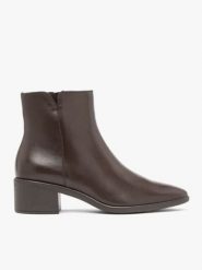 Brązowe skórzane botki. Brązowe botki Ryłko, bez wzorów, ze skóry, eleganckie, bez obcasa, na obcasie, bez zapięcia. Za 449.99 zł.