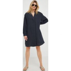 Marc O'Polo sukienka lniana kolor granatowy mini oversize. Niebieskie sukienki Marc O'Polo, bez wzorów, z tkaniny, bez kołnierzyka, bez ramiączek, mini, oversize. Za 739.99 zł.