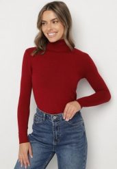 Czerwony Klasyczny Golf z Bawełną Tiorinda. Czerwone swetry Born2be, m, bez wzorów, z bawełny, eleganckie, bez ramiączek. Za 49.99 zł.