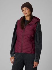 4F Bezrękawnik z wypełnieniem syntetycznym damski - burgundowy XL. Czerwone kamizelki 4f, xl, bez wzorów, z materiału, klasyczne, bez ramiączek, z kapturem, trekkingowe. Za 229.99 zł.