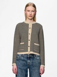 Pieces Kardigan "Nisa" w kolorze czarno-beżowym rozmiar: XS. Brązowe swetry Pieces, xs, bez wzorów, bez ramiączek. Za 61.46 zł.