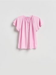 Bawełniana bluzka - pastelowy róż. Czerwone bluzki Reserved, l, bez wzorów, z bawełny, bez kołnierzyka, bez ramiączek. Za 99.99 zł.