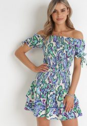Niebieski Komplet 2-częściowy z Bluzką i Spódnicą Bezabe. Niebieskie bluzki Born2be, m, bez wzorów, bez kołnierzyka, bez ramiączek. Za 159.99 zł.