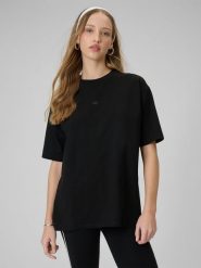 4F T-shirt loose gładki damski - czarny XS. Czarne t-shirty 4f, xs, bez wzorów, z bawełny, bez kołnierzyka, bez ramiączek. Za 59.99 zł.