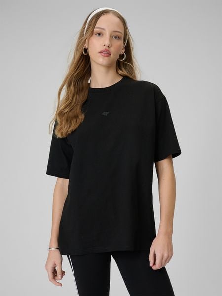 4F T-shirt loose gładki damski - czarny S. Czarne t-shirty 4f, s, bez wzorów, z bawełny, bez kołnierzyka, bez ramiączek. W wyprzedaży za 49.99 zł.