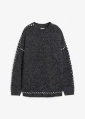 Długi sweter z puszystej przędzy. Czarne swetry bonprix, bez wzorów, z dzianiny, bez ramiączek. Za 129.99 zł.