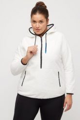 Damskie Polarowa bluza nadrukowane współrzędne zasuwane kieszenie długie rękawy. Białe bluzy z kapturem Ulla Popken, plus size, bez wzorów, z materiału, z kapturem, narciarskie. Za 279.99 zł.