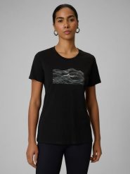 4F T-shirt regular z nadrukiem damski - czarny M. Czarne t-shirty 4f, m, bez wzorów, z bawełny, bez kołnierzyka, bez ramiączek. Za 49.99 zł.