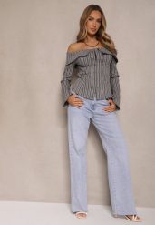 Niebieskie Jeansy High Waist o Szerokim Kroju Nelzedia. Niebieskie jeansy Renee, l, bez wzorów, z jeansu, eleganckie, z podwyższonym stanem. W wyprzedaży za 107.99 zł.