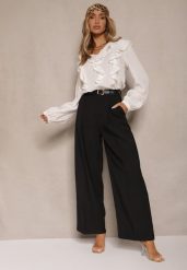Czarne Garniturowe Spodnie High Waist o Szerokim Kroju Efrase. Czarne jeansy Renee, bez wzorów, z jeansu, z podwyższonym stanem. W wyprzedaży za 99.99 zł.