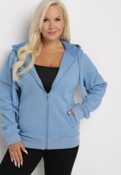 Niebieska Bluza z Dodatkiem Bawełny i Kapturem Ozdobiona Sznurkami Alisara. Niebieskie bluzy Born2be, xl, bez wzorów, z bawełny, bez ramiączek. W wyprzedaży za 93.49 zł.