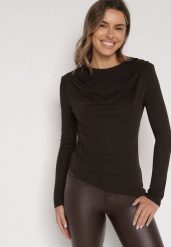 Brązowa Asymetryczna Bluzka z Długim Rękawem i Usztywnionymi Ramionami Tusallea. Brązowe bluzki Born2be, m, bez wzorów, z jeansu, biznesowe, z asymetrycznym kołnierzem, bez ramiączek. Za 89.99 zł.