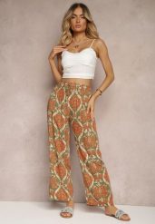 Ciemnobeżowe Wiskozowe Spodnie Boho High Waist z Szerokimi Nogawkami i Gumką w Talii Tiamarra. Brązowe jeansy Renee, na lato, l, bez wzorów, z jeansu, boho, z podwyższonym stanem. W wyprzedaży za 39.99 zł.