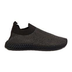 S.Barski Wsuwane Buty Sportowe Damskie Ze Zdobieniem TW121 Czarne. Czarne buty treningowe z aplikacjami, bez zapięcia. Za 106.94 zł.