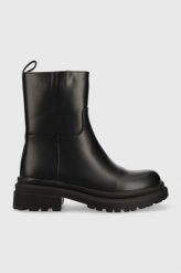Answear Lab botki damskie kolor czarny na platformie. Czarne botki Answear Lab, bez wzorów, z gumy, z okrągłym noskiem, bez obcasa, na platformie, bez zapięcia. Za 249.99 zł.