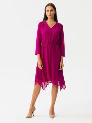 Stylove Sukienka w kolorze różowym rozmiar: S. Różowe sukienki Stylove, na co dzień, s, bez wzorów, z asymetrycznym kołnierzem, bez ramiączek, midi, asymetryczne. Za 315.95 zł.