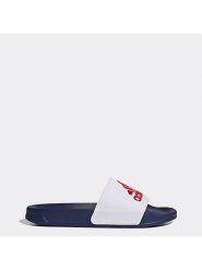 Adidas Klapki "Adilette" w kolorze biało-czerwono-granatowym rozmiar: 40,5. Białe klapki adidas, bez wzorów, klasyczne, z otwartym noskiem, bez obcasa, bez zapięcia. Za 82.83 zł.