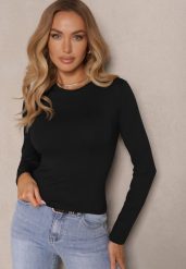 Czarna Bluzka Longsleeve z Bawełny Avelfia. Czarne bluzki Renee, m, bez wzorów, z bawełny, eleganckie, bez kołnierzyka, bez ramiączek. W wyprzedaży za 39.99 zł.