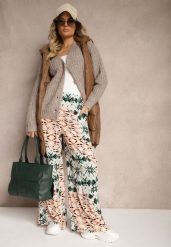 Zielono-Beżowe Wiskozowe Spodnie z Szerokimi Nogawkami w Abstrakcyjny Print Averora. Zielone jeansy Renee, na lato, l, bez wzorów, z jeansu. W wyprzedaży za 41.99 zł.