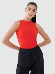 4F Crop-top slim damski - czerwony M. Czerwone topy 4f, m, bez wzorów, z dzianiny, sportowe, bez kołnierzyka, bez ramiączek. W wyprzedaży za 49.99 zł.