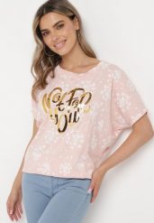 Różowy Bawełniany T-shirt z Rękawami Typu Nietoperz z Cyrkoniami i Nadrukiem Sevres. Czerwone t-shirty Born2be, bez wzorów, z bawełny, bez kołnierzyka, bez ramiączek. Za 49.99 zł.