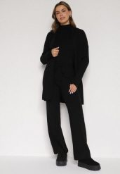 Czarny Dzianinowy Komplet z Wiskozą Spodnie Bluzka z Półgolfem i Kardigan Vetisena. Czarne swetry Born2be, l, bez wzorów, z dzianiny, biznesowe, bez ramiączek. Za 149.99 zł.