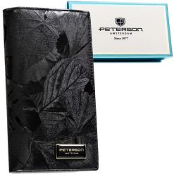 Duży, pionowy portfel damski w czarnym kolorze Peterson PTN PS1431-MLF. Czarne portfele Peterson, z aplikacjami, ze skóry. Za 124.99 zł.