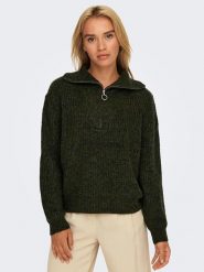 ONLY Sweter "Baker" w kolorze ciemnozielonym rozmiar: XS. Zielone swetry ONLY, xs, bez wzorów, ze splotem, bez ramiączek. Za 61.60 zł.