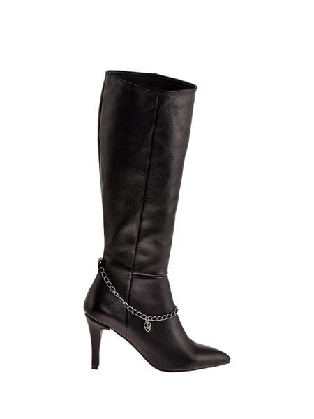 Moosefield Skórzane kozaki w kolorze czarnym rozmiar: 40. Czarne kozaki Moosefield, na zimę, bez wzorów, z materiału, bez obcasa, na szpilce, bez zapięcia. Za 219.76 zł.