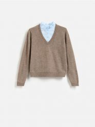 Sweter z koszulową wstawką - brązowy. Brązowe swetry Reserved, l, bez wzorów, z dzianiny, bez ramiączek. Za 129.99 zł.
