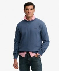 Superdry Bluza Essential Logo Crew z bawełny z recyklingu Vintage Indigo. Niebieskie bluzy Superdry, xl, z aplikacjami, z bawełny, vintage, bez ramiączek, bez kaptura. Za 301.95 zł.