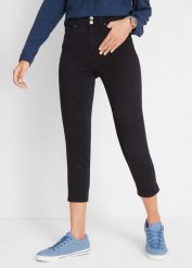 Dżinsy Slim Fit, mid waist, z wygodnym paskiem. Czarne jeansy bonprix, bez wzorów, z jeansu. Za 124.99 zł.