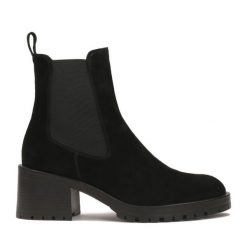 Botki Kazar. Czarne botki Kazar, bez wzorów, bez obcasa, na słupku, bez zapięcia. Za 749.00 zł.