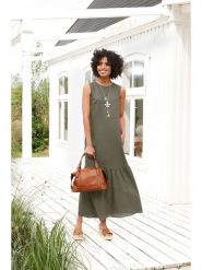 Heine Sukienka w kolorze khaki rozmiar: 48. Brązowe sukienki Heine, na co dzień, bez wzorów, bez kołnierzyka, bez ramiączek, maxi, proste. Za 82.99 zł.