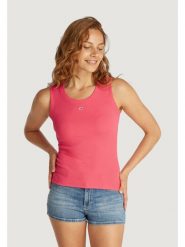 Tommy Jeans Top Essential DW0DW20673 Różowy Slim Fit. Czerwone t-shirty Tommy Jeans, xs, bez wzorów, z bawełny, bez kołnierzyka, bez ramiączek. Za 129.99 zł.