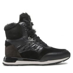 Botki Geox. Czarne botki Geox, bez wzorów, bez obcasa, na płaskiej podeszwie, bez zapięcia. Za 399.99 zł.