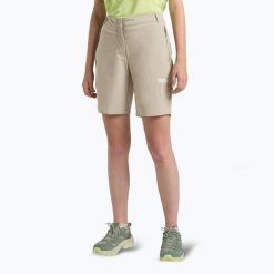 Spodenki trekkingowe damskie Jack Wolfskin Hikeout. Brązowe szorty Jack Wolfskin, bez wzorów, sportowe. Za 259.99 zł.