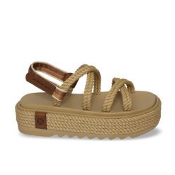 Sandały damskie na wysokiej platformie Thaiti. Brązowe sandały Aulp, bez wzorów, z kauczuku, boho, z otwartym noskiem, bez obcasa, na platformie, bez zapięcia. Za 239.99 zł.